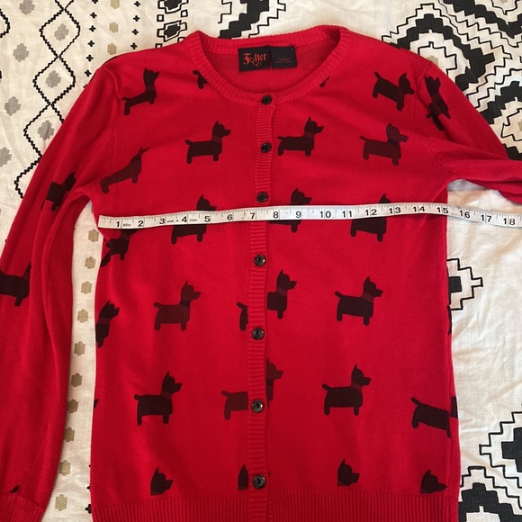 Folter Red & Black Scottie Dogs Print Crew Neck Cardigan Sweater Size Large - Picture 5 of 8